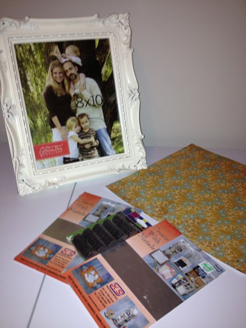 Items needed: Frame Metal sheets Magnets Scrapbook Paper Hot glue