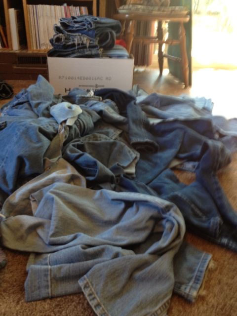 We were up to our ears in donated jeans! I had more than I needed so grandma got some extra jeans for a quilt she has been planning!