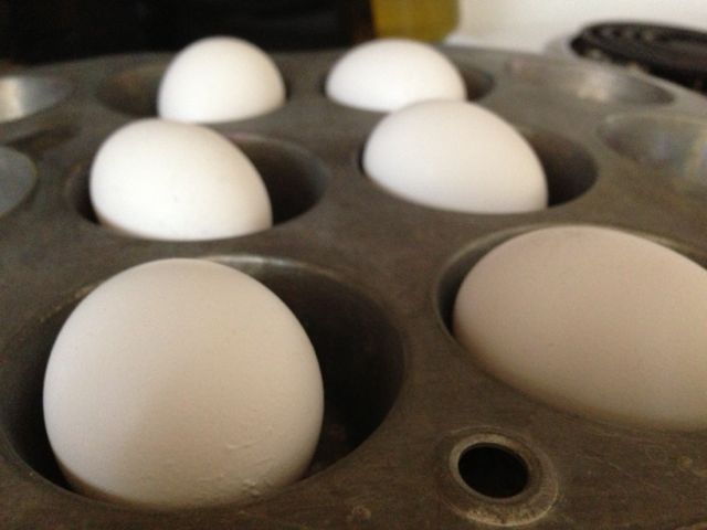 Line a muffin tin with however many eggs you want. I have never done this before, so I figured I would just try half a dozen to see how it works.