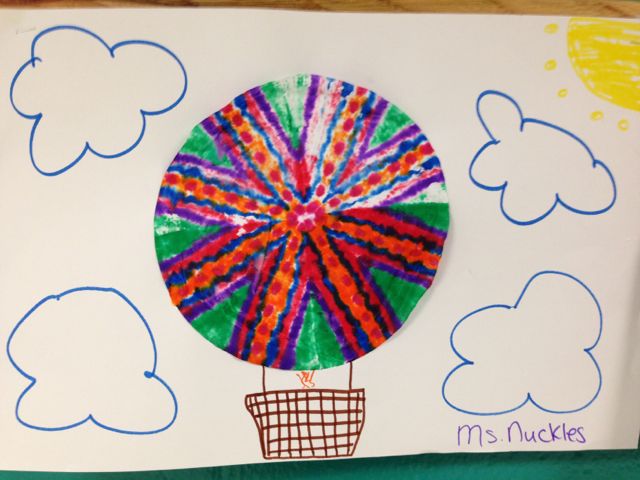 Here is my class example that I did with the class on Friday. This one is much more colorful and turned into a beautiful hot air balloon!