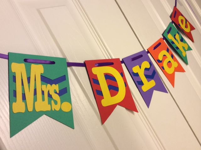 She is getting married next month, so she needed a sweet banner with her name.  I did chevron with primary colors because that is her room theme.