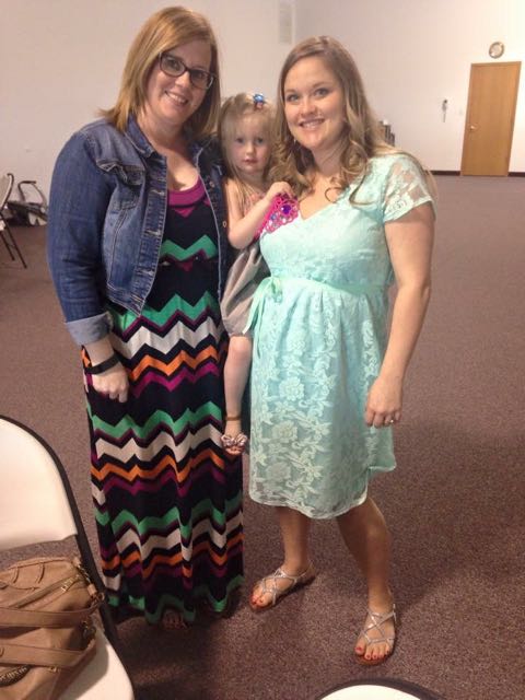 Alex's cousin Stephane, Alex's goddaughter Karly and me after the shower.