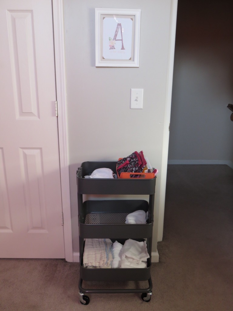 I am using a bar cart from Ikea for our cloth diaper storage.