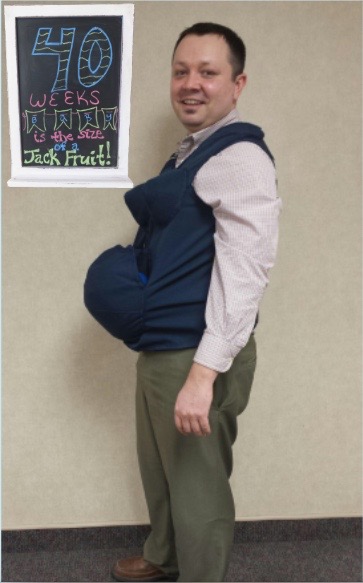 We actually didn't get my last picture taken before heading to the hospital. I was bummed, but I kind of had other things on my mind! So I thought it would be funny to photoshop it in the last one from when Alex had to wear the pregnancy belly!